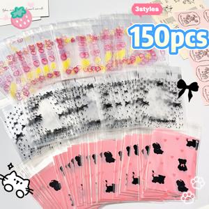 TEMU 딸기, 토끼, 폴카 도트, 아기 고양이, 리본, 하트 플라스틱 봉투 150개, 포장용 봉투, OPP 자체 접착식 봉투, 만화 프린트 포장용 봉투, 소형 파우치, 카드 포장용 봉투, 카테고리: 플라스틱 포장용 봉투