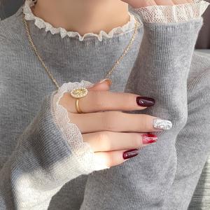 TEMU 하이넥 대비 레이스 풀오버 | 봄/가을용 긴소매 스키니 탑, 단색, 신축성 좋은 원단