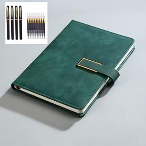 TEMU 25종 세트 [A5 노트북 1개, 펜 4개, 리필 20개 포함], 200페이지 초두꺼운 A5 빈티지 비즈니스 미팅 다이어리, 자석 클립 및 북마크 포함 — 대학생 및 전문가를 위한 완벽한 비즈니스 미팅 다이어리 | 빈티지 스타일 노트북 | 인조 가죽 커버, 전문가용 저널, 내구성 있는 커버, 튼튼한 제본, A5 노트패드, 기업 선물