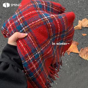 TEMU 크리스마스 선물, 성 미령 원 빨간 스카프, 2025년 신상 고급 분위기 겨울 따뜻한 여학생 스카프 목 보호대 어깨, 축제 선물로 인기