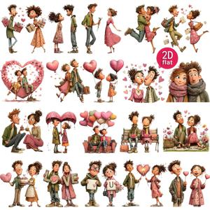 TEMU 2D 평면 팩 발렌타인데이 스티커 (하트 모양 풍선이 달린 재미있는 커플 이미지), 다이어리, 카드 만들기 및 장식에 적합