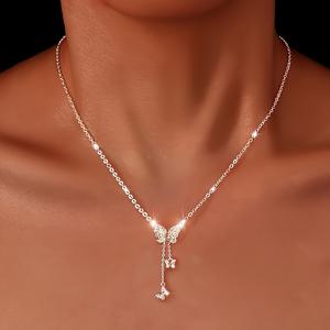 TEMU 1개 우아한 나비 럭셔리 합성 시스틴 시스틴 시스틴 자이콘​ 상감 태슬 디자인 목걸이 | 패셔너블한 구리 펜던트, 생일, 결혼식 및 다양한 시즌 행사에 이상적