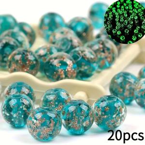 TEMU 8mm 터키석 파란색 바다 유리 구슬 20개 세트 (금색 얼룩 포함), 야광 효과 특징. 스페이서 비즈는 공예, 주얼리 제작 필수품, 팔찌, 목걸이 제작을 위한 창의적인 재료로 완벽합니다.