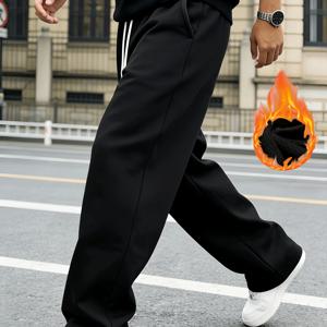 TEMU 남성용 겨울 기모 안감 따뜻한 루즈핏 스포츠 긴 바지, 허리 및 옆면 포켓 드로스트링 포함 | 탄성 허리 밴드, 스타일리시한 신축성 있는 원단, 캐주얼 스포츠 바지, 따뜻한 스웨트팬츠, 운동용 조거 팬츠, 세탁기 사용 가능