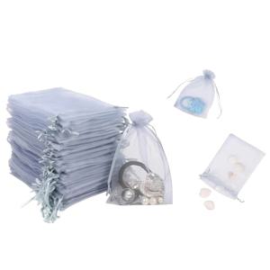 TEMU 100개입 회색 오간자 선물 가방 세트, 7가지 사이즈로 제공 - 크리스마스, 할로윈, 발렌타인데이, 추수감사절 등 휴일에 적합합니다. 브라이덜 파티를 위해 디자인된 드로스트링 가방은 시어 원단으로 제작되었습니다.