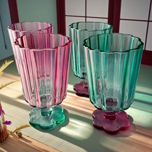 TEMU 4개 세트 우아한 꽃 모양 유리컵 - 우유, 주스, 차, 물, 맥주, 칵테일, 아이스크림에 적합 - 재사용 가능, 홈, 바, 주방용품 - 생일 또는 신부 들러리 선물로 이상적