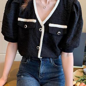 TEMU 여성 여름 데일리 심플 브이넥 반팔 우아하고 쉬폰 셔츠 패션 캐주얼 예쁜 부드러운 편안한 5부 블라우스 상의 슬림소녀 SLIM GIRL