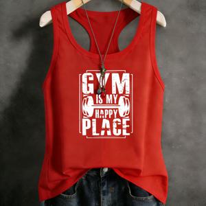 TEMU 헬스장은 나의 행복한 공간, 여성용 탱크탑 - 캐주얼 폴리에스터 소재, 라운드넥, 100% 폴리에스터, 사계절 편안함, 세탁기 사용 가능, 피트니스 트레이닝, 농구 및 기타 스포츠에 필수