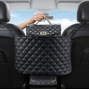 TEMU 블랙 PU 가죽 자동차 시트 수납 정리함 - 지갑, 핸드백, 책 및 기타 필수품에 적합한 다기능 수납 솔루션 - 차량을 정리하고 필수품을 손이 닿기 쉬운 곳에 보관
