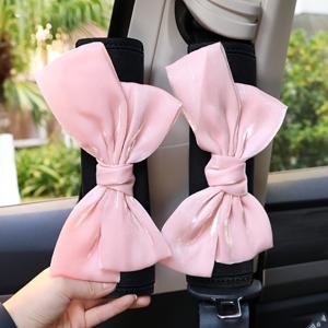 TEMU 2개 진주광택 리본 보우 여성용 안전벨트 커버, 반짝이고 귀여운 안전벨트 어깨 패드, 친구와 가족을 위한 선물, 자동차 액세서리용 어깨 보호대