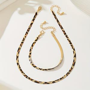 TEMU 여성용 투피스 주얼리 세트, 프린트 체인 목걸이 1개, 발찌 세트 1개 여성 주얼리 세트