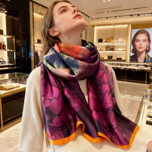 TEMU 여성용 우아한 해변 꽃과 새 프린트 스카프 - 가벼운 통기성 원단, 캐주얼 외출용 탄력 있는 신축성, 다재다능한 패션 액세서리, 스타일리시 아웃도어웨어, 부드러운 질감, 생동감 넘치는 컬러 믹스