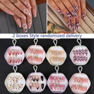 TEMU 정교한 선물, 48개입 프레스온 인조 손톱, 스타일은 랜덤 배송, 라인스톤으로 디자인, 네일 스티커, 착용 가능한 네일, 여성 및 네일 아트에 적합