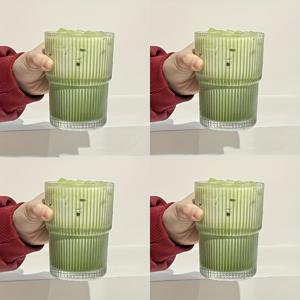 TEMU 고품질 텀블러 4pcs 세트 - 대용량, 세로 줄무늬 디자인, 투명 유리, 손세척 전용, 재사용 가능한 다목적 음료용품, 아이스 아메리카노와 라떼에 이상적, 스타일리시한 음료를 위한 필수 아이템, 재활용 가능, 완벽한 휴일 선물, 음료 필수품,세련된 유리제품,현대적인 음료용품,내구성 있는 유리제품,다목적 컵,사무용품 필수품