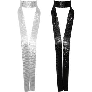 TEMU 여성용 롱 슬림 스팽글 타이 2개, 글리터 스팽글 스카프 넥밴드 벨트, 다용도, 파티, 졸업식, 결혼식, 데일리웨어에 적합, 새해 모임 및 파티를 위한 완벽한 매치