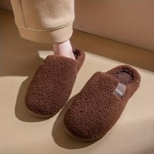 TEMU 남녀공용 심플한 새로운 스타일 안감 포함 두꺼운 플러시 보온 슬리퍼, 가을 겨울용 평평하고 조용한 슬리퍼, 커플용