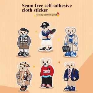 TEMU 6개 귀여운 곰 자체 접착 자수 패치, 카툰 애니메이션 DIY 자수 공예 액세서리, 의류 장식 패치, 편리한 다기능 미적 아이템, 아름다운 바느질 공예 장식 스티커, 내구성 있고 매력적인 패브릭 패치, 옷, 가방, 신발, 모자 및 홈 데코에 적합