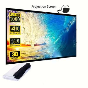 TEMU 4K 100인치 3D 프로젝션 스크린, 홈시어터 및 실내외 사용 가능, 휴대용 접이식 4K 프로젝터 스크린, 선명도 UP 프로젝터 필수품