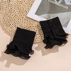 TEMU 1쌍의 더블 레이어 블랙 프릴 커프, 가짜 커프, 가짜 소매, 손목 커프, 로리타 손목 커프, 혼 커프, 분리 가능한 셔츠 가짜 소매