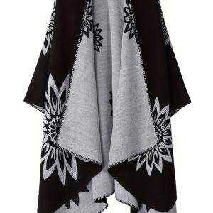 TEMU 플러스 사이즈, 가을/겨울 패션 양면 두꺼운 컬러블록 숄 케이프 코트