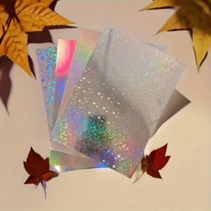 TEMU 40장, A6 용지, 플래시 투명 레이저 플래시 필름, 자체 접착 투명 광택 헤드스틱 포토 앨범 DIY 보호 필름, 다양한 스타일의 콜드 젤 시트 (크기: A4의 1/4)