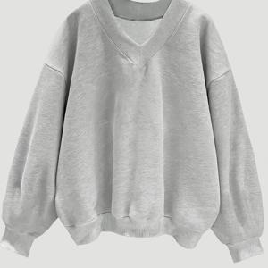 TEMU 여성 패션 캐주얼 풀오버 - 안감 두꺼운 보온 V넥 루즈 스웨트셔츠