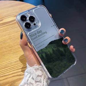 TEMU 폰 케이스: 마운틴 파인 홀 투명 소프트 케이스, 아이폰 16/15 프로 맥스/14/13/12/11/XR/XS/7/8/12/13/SE2/SE3 호환