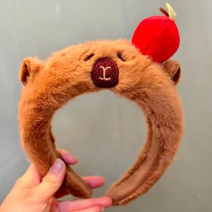 TEMU 플러시 카피바라 헤어밴드, 귀여운 카툰 카피바라 세면 용품, 가을 겨울용 하이 크라운 헤어밴드