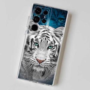 TEMU 삼성 갤럭시 모델 중 S24, S25 울트라, S25 플러스, S23 FE, S23+, S22, S21, S20, S20+, 노트 10+, 및 20 울트라와 호환되는 티거 디자인의 투명한 소프트 커버 폰 케이스.