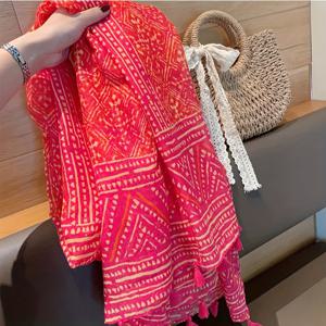 TEMU 원 레드 빈티지 에어컨 룸 스카프, 대형 숄, 얇은 봄가을 시폰 스카프