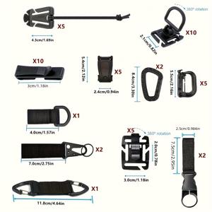 TEMU 야외용 액세서리 48개 블랙 택티컬 장비 버클 키트, 택티컬 호스 클램프, 물병 홀더, 나일론 웨빙 클립, DIY 공예용 백팩 액세서리 제작용