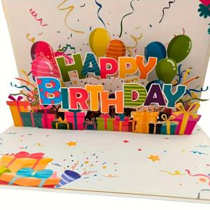 TEMU 1개의 생생한 팝업 생일 카드 (풍선, 케이크, 사탕, 고양이 디자인) - 노트 카드 및 봉투 포함, 모든 수령자의 생일 파티 초대장에 적합