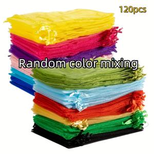 TEMU 남녀공용 선물용 오간자 봉투 120개입 3x4인치 - 멀티컬러 소형 향주머니 주얼리 선물용 답례품 주머니 졸라매는 끈 메쉬백 선물 발렌타인데이 결혼식 할로윈 이브 크리스마스 새해 파티 어머니의 날 아버지의 날 졸업 시즌 장식용 졸라매는 끈 가방