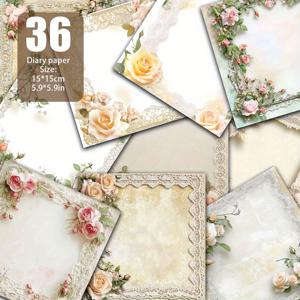 TEMU 레이스 장미 사진 프레임 패턴 스크랩북 종이, 핸드메이드 백그라운드 데코용 재료지, 배경 카드 매트, 저크 다이어리 추모 앨범 및 레트로 일기장 제작용 인사말 카드 만들기에 적합한 종이 - 사양: 5.9 * 5.9인치 36매