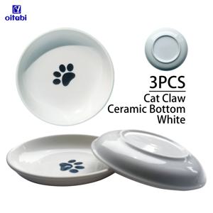 TEMU 오이타비 세라믹 고양이 사료 & 물그릇 3종 세트 - 넘어짐 방지, 미끄럼 방지, 높이 조절 가능, 넓고 얕은 실내 고양이용 그릇, 식기세척기 사용 가능, 바닥 받침 포함 (사료, 물, 발자국 접시) - 조용한 급식 시스템