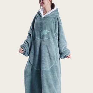 TEMU 플러스 사이즈 - 플러스 사이즈 - 1PS 여성용 긴팔 가을/겨울 플러스 사이즈 겨울 의류 - 애플 포켓 - 후드티 - 웨어러블 담요 - 오버사이즈 두꺼운 겨울 실내/실외복 - 홈 로브 - 해외 직구