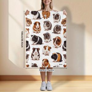 TEMU 귀여운 기니피그 디자인의 초극세사 플란넬 담요 1개입. 거실 소파, 게스트룸, 긴 여행, 자동차 여행 및 일상적인 낮잠에 우아함을 더하는 완벽한 선택입니다.