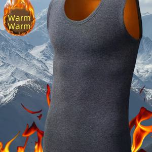 TEMU 남성용 타이트 베스트, 기모 안감 따뜻한 속옷, 사계절 스포츠 및 레저 두꺼운 상의, 남성용 타이트핏 스타일
