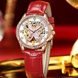 TEMU 레이디스 - 인크러스트 기계식 시계, 라이트 럭셔리 여성용 손목시계