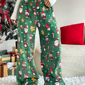 TEMU 여성용 프린트 플란넬 와이드 레그 파자마 바지, 크리스마스 최고의 선택, 완벽한 선물, 부드러운 원단, 기계 세탁 가능, 축제 분위기