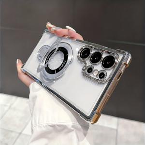 TEMU 휴대폰 케이스: 갤럭시 S26울트라 S25울트라 24울트라 S26 S25 S24 S23 S22 S21 플러스 FE 시리즈, A56 A55 A54 A53 A36 A35 A34 A26 A25 A17 A16 A15용 사각 소프트 방탄 아크릴 전기도금 자석 마운트 브래킷 보호 케이스