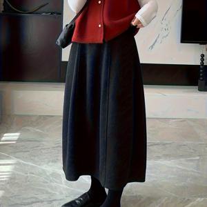 TEMU 여성용 우아한 겨울 스커트 - 루즈핏 A라인 스커트, 가을/겨울용 솔리드 컬러 오피스 스커트, 드레스용 세탁기 사용 가능 스커트 (필요 없음)