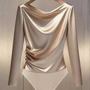 TEMU 여성용 심플한 긴팔 사이드 버튼 장식 슬림핏 바디슈트, 출퇴근, 발렌타인데이, 봄-여름 스타일링에 적합