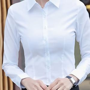 TEMU 디렉셔널 스타일 여성 화이트 셔츠 긴팔 오피스 여성 버튼 무지 색상 작업 셔츠 탑