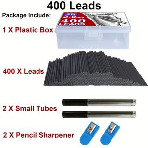 TEMU 400개 2.0mm 2B 샤프심 리필, 2.0mm 수납식 심, 레진 심코어, 2.0mm 리필, 도매