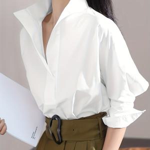 TEMU 여성용 우아한 하이넥 긴팔 블라우스 - 솔리드 컬러 캐주얼 셔츠, 반투명 사계절 세탁 가능 탑, 레이어링 또는 캐주얼 복장에 다용도, 허리 부분(신축성 없음)