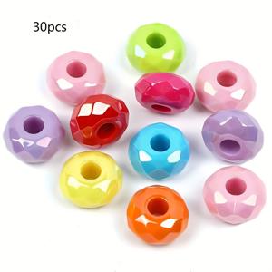 TEMU DIY 폰 체인 및 수제 주얼리 액세서리용 컬러풀 UV 코팅 아크릴 플랫 라운드 비즈, 큰 구멍, 재료