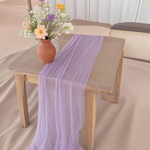 TEMU 1개 시스루 테이블 러너 - 라벤더 폴리에스터 직사각형 장식 천 (결혼식, 신부 샤워, 생일, 어머니의 날, 추수감사절, 식탁 및 드레서 데코, 홈 데코, 이벤트 테이블 장식용) | 흐르는 드레이프 디자인 | 가벼운 무게의 웨딩 테이블 장식