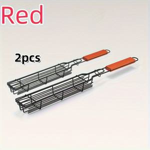 TEMU 2개 세트 논스틱 그릴 바스켓, 휴대용 금속 숯 그릴 도구, 야채 및 고기용, 야외 캠핑, 피크닉, 하이킹 및 바베큐 추가에 적합