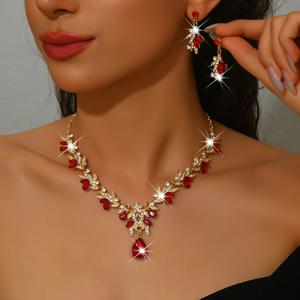 TEMU 우아하고 세련된 여성용 웨딩 세트, 목걸이 1개와 귀걸이 1쌍 포함, 패셔너블한 합금 라인스톤 플라워 디자인, 반짝이고 우아한 디자인, 다양한 행사에 적합: 파티, 웨딩, 신부, 무도회, 파티 의상, 사계절 액세서리